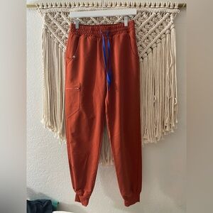 Figs high waisted Woman orange Jogger Pants with Blue Drawstring